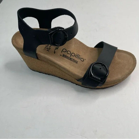 Papillio By Birkenstock Soley Leather Wedge Women's Sandals US 6.5 EU 37 Black - Picture 1 of 8
